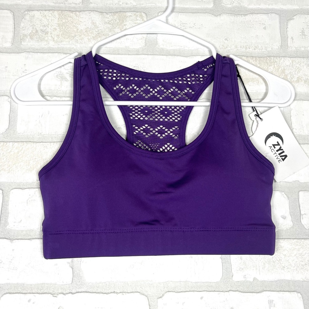 Zyia Active Purple Bomber Bra RC Laser Cut Racerback Sports Bra Small 805S NEW